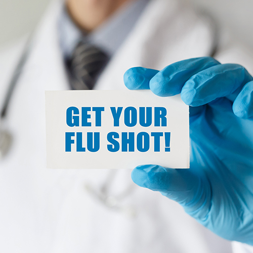Flu shot sign in a pharmacy